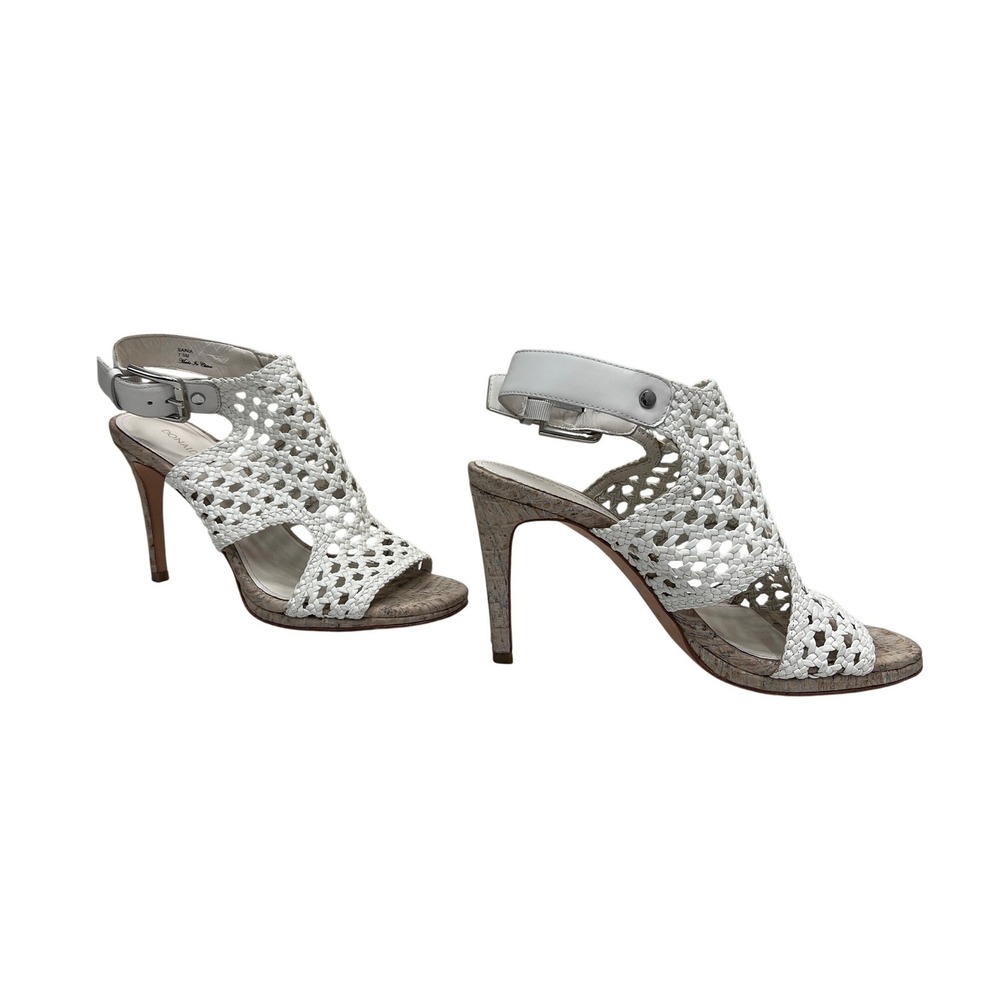 Donald J Pliner Sania Sandals Women 7.5 White Excellent Woven Leather Cork Heel